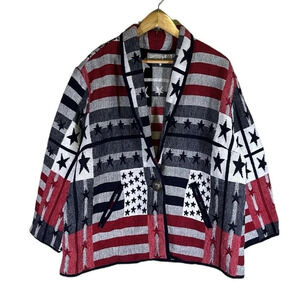 Vintage Blanket Blazer Jacket American Flag Tapestry Patriotic Plus Size 22-24